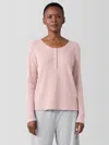 Eileen Fisher Cozy Organic Cotton Waffle Henley Sleep Top In Pink