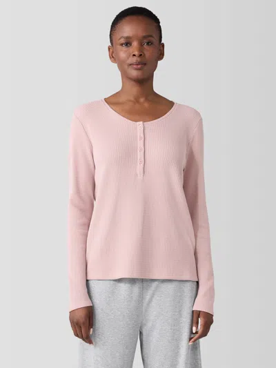 Eileen Fisher Cozy Organic Cotton Waffle Henley Sleep Top In Pink
