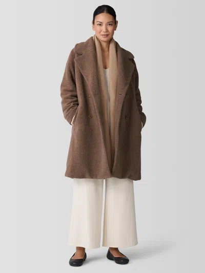 Eileen Fisher Cozy Recycled Wool Boucle Notch Collar Coat In Brown