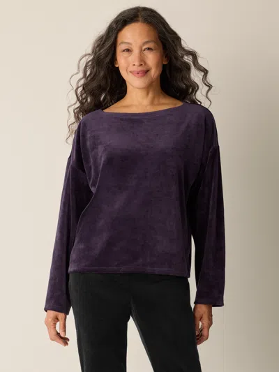 Eileen Fisher Cozy Velour Knit Bateau Neck Top In Purple