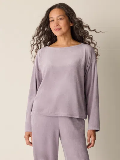 Eileen Fisher Cozy Velour Knit Bateau Neck Top In Purple