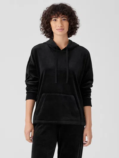 Eileen Fisher Cozy Velour Knit Hooded Top In Black
