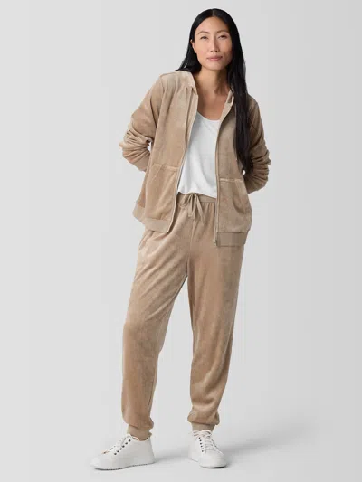 Eileen Fisher Cozy Velour Knit Jogger Pant In Biscuit
