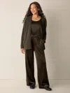 Eileen Fisher Cozy Velour Knit Wide-leg Pant In Brown