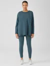 Eileen Fisher Cozy Waffle Knit High-waisted Leggings In Green