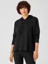 Eileen Fisher Cozy Waffle Knit Hooded Top In Black