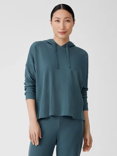 Eileen Fisher Cozy Waffle Knit Hooded Top In Green