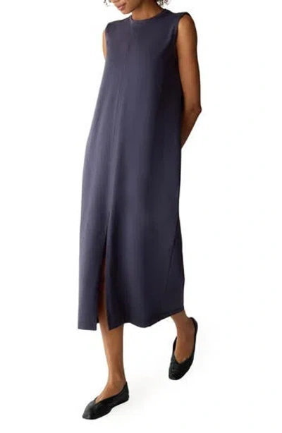 Eileen Fisher Pima Cotton Stretch Jersey Crew Neck Dress In Blue