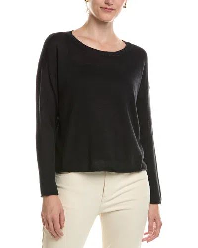 Eileen Fisher Crew Neck Linen-blend Sweater In Black