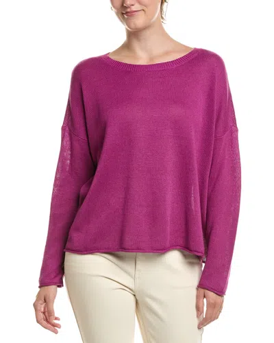 Eileen Fisher Crew Neck Linen-blend Sweater In Purple