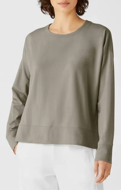 Eileen Fisher Crew Neck Top In Twig In Green