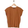Eileen Fisher Crewneck Cap Sleeve Boxy Ribbed Top In Cinnamon