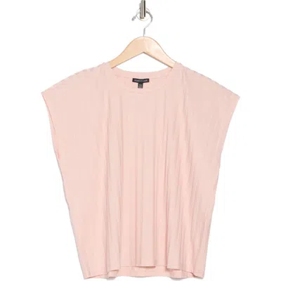 Eileen Fisher Crewneck Cap Sleeve Boxy Ribbed Top In Powder