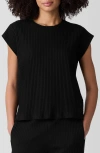 Eileen Fisher Crewneck Cap Sleeve Ribbed T-shirt In Black