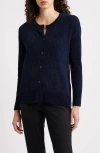 Eileen Fisher Crewneck Cardigan In Blue