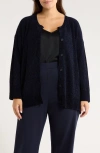 Eileen Fisher Crewneck Cardigan In Blue