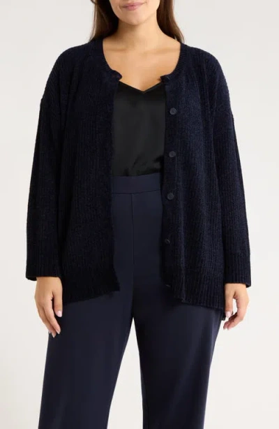 Eileen Fisher Crewneck Cardigan In Blue