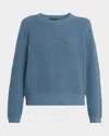 Eileen Fisher Crewneck Cotton-cashmere Thermal Knit Top In Blue