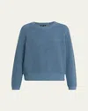 Eileen Fisher Crewneck Cotton-cashmere Thermal Knit Top In Blue