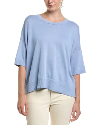 Eileen Fisher Crewneck Elbow Sleeve Sweater In Blue