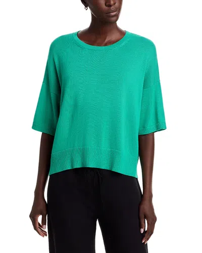 Eileen Fisher Crewneck Elbow Sleeve Sweater In Green