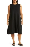 Eileen Fisher Crewneck Jersey Midi Dress In Black