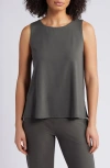 Eileen Fisher Crewneck Jersey Tank In Grove