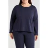 Eileen Fisher Crewneck Long Sleeve Longline Top In Ink