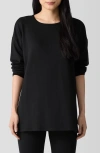 Eileen Fisher Long Sleeve Organic Linen Blend Jersey Tunic Sweater In Black