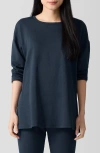 Eileen Fisher Crewneck Long Sleeve Longline Top In Deep Adriatic