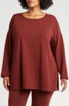 Eileen Fisher Crewneck Long Sleeve Longline Top In Redwood