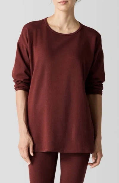 Eileen Fisher Crewneck Long Sleeve Longline Top In Redwood