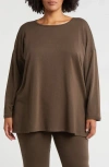 Eileen Fisher Crewneck Long Sleeve Longline Top In Wren