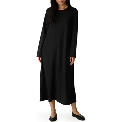 Eileen Fisher Crewneck Long Sleeve Midi Dress In Black