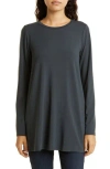 Eileen Fisher Crewneck Long Sleeve Tunic Top In Black