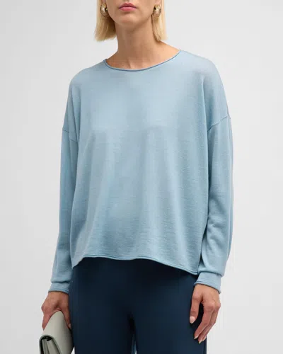 Eileen Fisher Crewneck Merino Wool Pullover In Frost