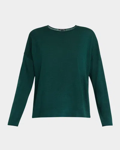 Eileen Fisher Crewneck Merino Wool Pullover In Pine