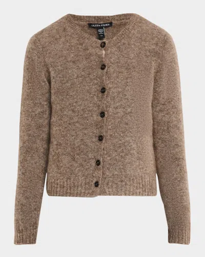 Eileen Fisher Crewneck Mohair-wool Cardigan In Taupe