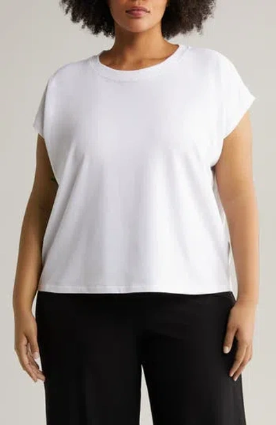 Eileen Fisher Crewneck Organic Cotton Blend Jersey T-shirt In White