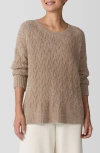 Eileen Fisher Fringed Organic Cotton Crew Neck Top In Biscuit