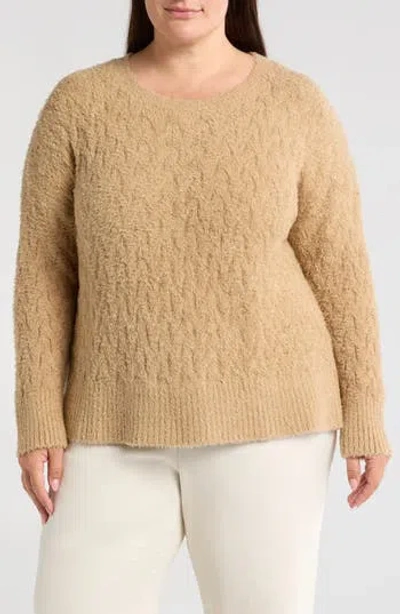 Eileen Fisher Crewneck Organic Cotton Bouclé Sweater In Biscuit