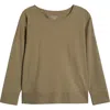 Eileen Fisher Crewneck Organic Cotton Long Sleeve Shirt In Twig