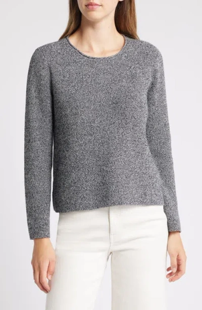 Eileen Fisher Crewneck Organic Cotton Sweater In Blackivory