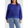 Eileen Fisher Open Stitch Organic Cotton Crewneck Sweater In Blue