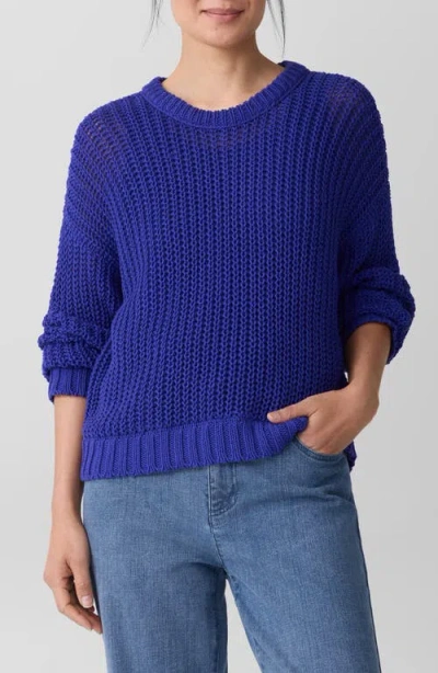 Eileen Fisher Crewneck Organic Cotton Sweater In Blue