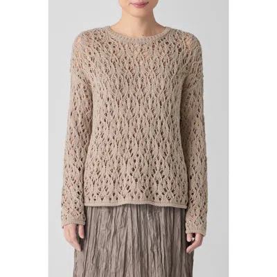 Eileen Fisher Crewneck Organic Cotton Sweater In Wheat