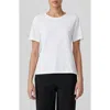 Eileen Fisher Short Sleeve Cotton Blend Crewneck Sweater In White