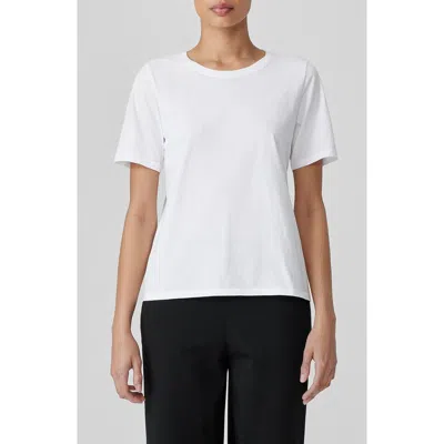 Eileen Fisher Elbow Sleeve Organic Cotton Blend Crewneck Sweater In White