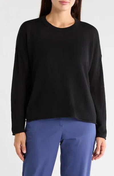 Eileen Fisher Crewneck Organic Linen & Organic Cotton Sweater In Black