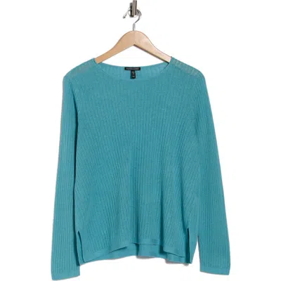 Eileen Fisher Crewneck Organic Linen & Organic Cotton Sweater In Blue